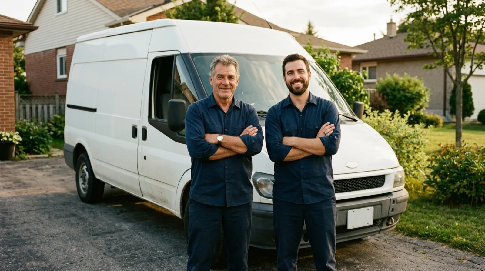Dale and Wes Hartley standing in front of a Catawba Comfort service van
